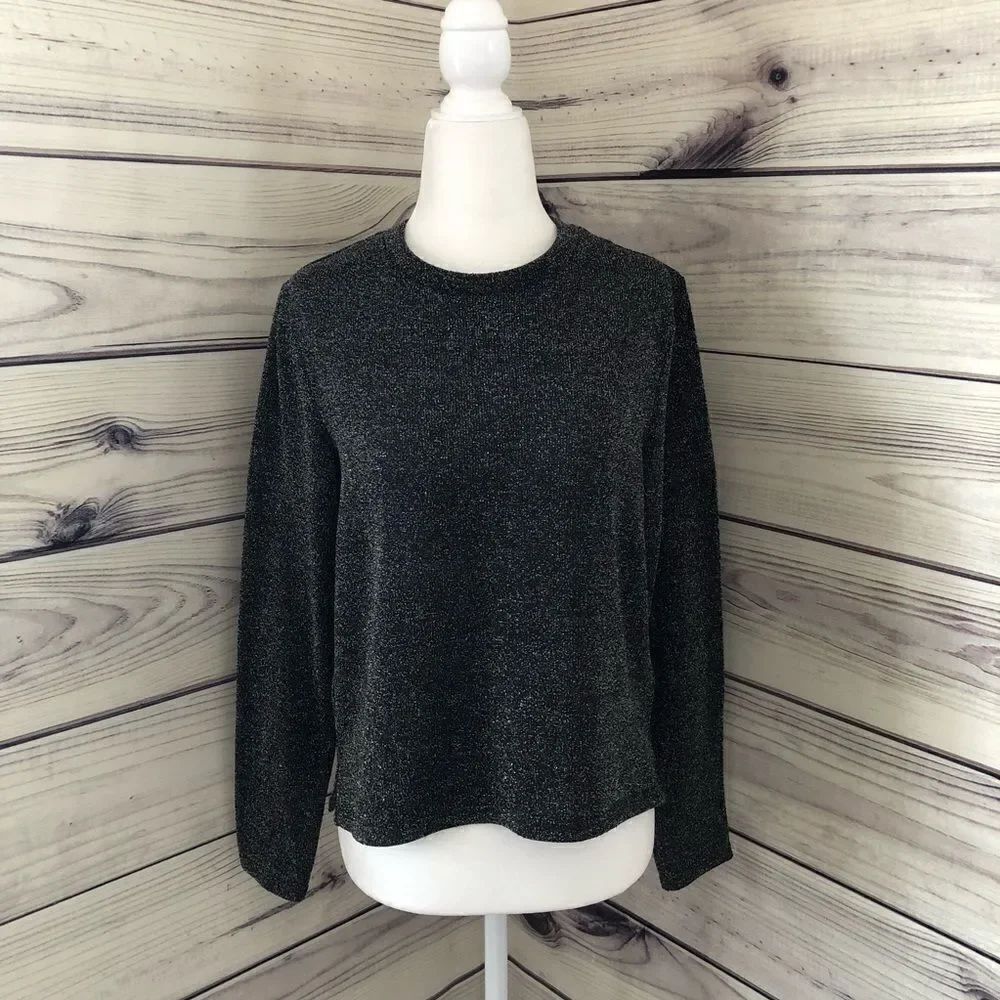 H&M Black & Silver Sparkle Long Sleeve Loose Fit Top Small